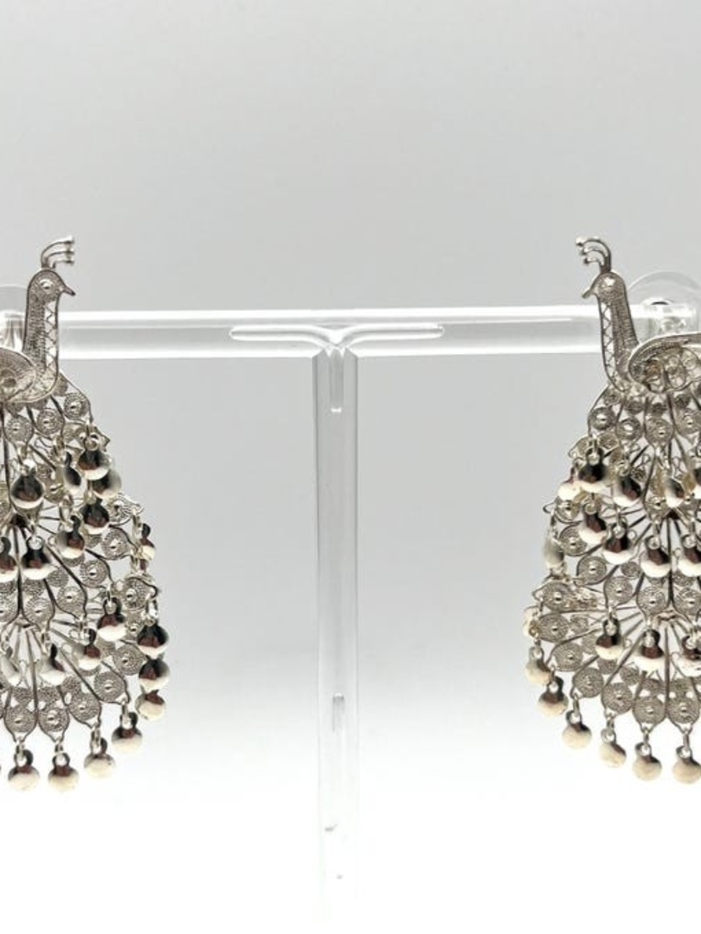 Vintage 925 Silver Articulated Peacock Earrings - Picture 6 of 10